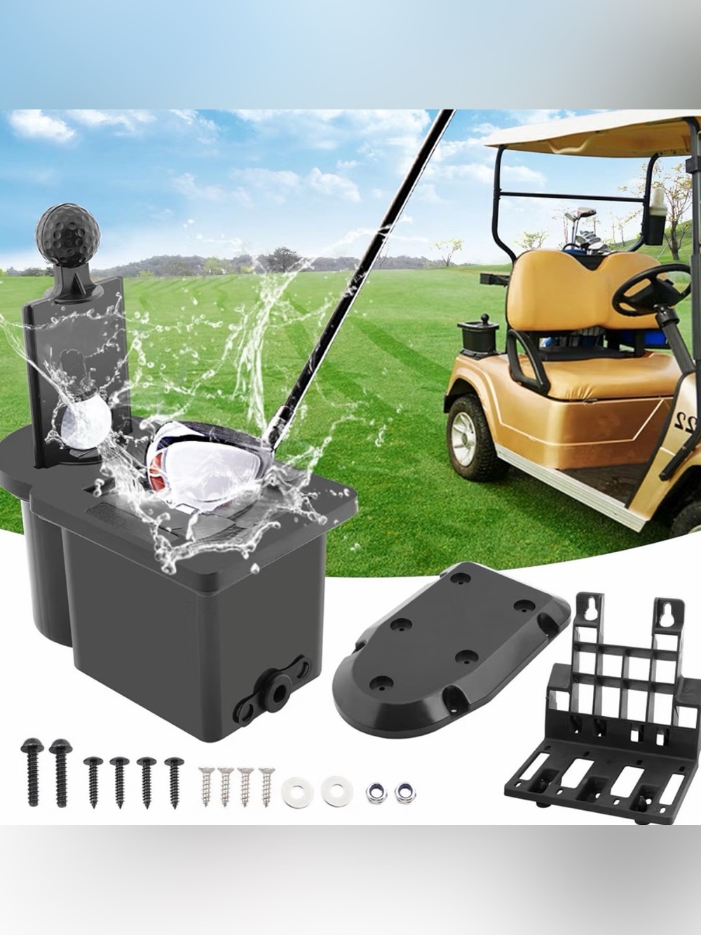 NEW! Golf Cart Ball Washer Club Head Cleaner Universal Compatible Base Bracket